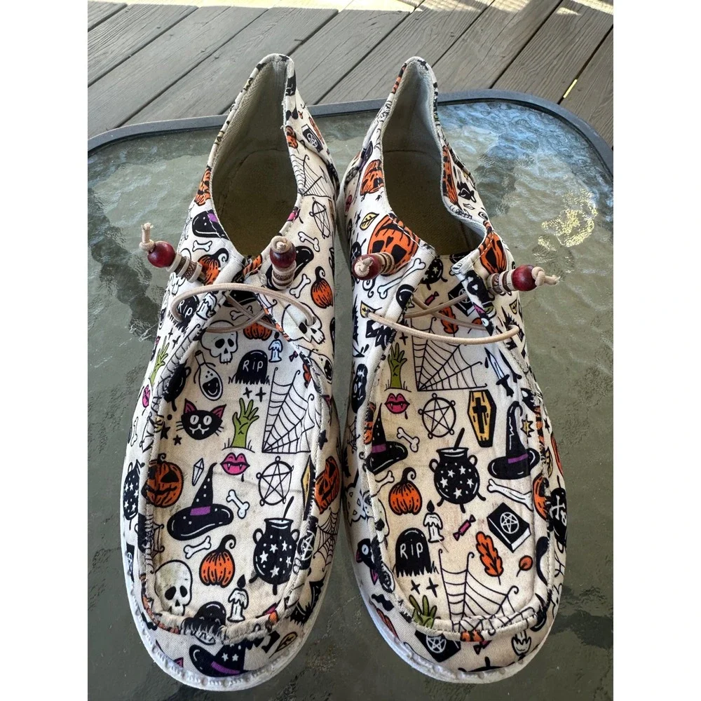 Halloween Spooky Canvas Slip On Loafers Women Size 42 Pumpkin‎ Witchy Goth